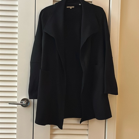 MAX STUDIO Draped Collar Scuba Black Long Open Front Cardigan Jacket Size S - Picture 1 of 6